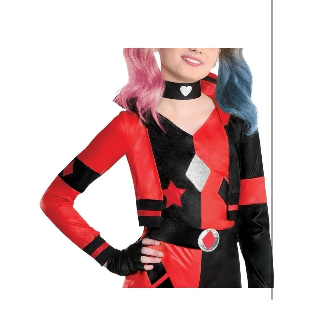 DC Harley Quinn Halloween Costume Romper Cosplay Dress‎ Up Girls Medium 8-10 NEW
